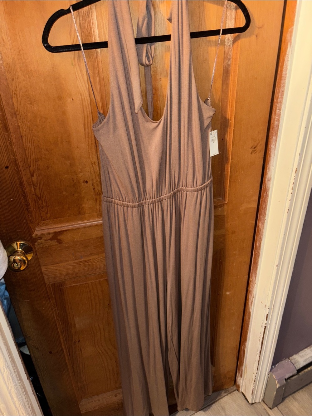 Old Navy Taupe Halter Maxi Dress with Gathered Waist